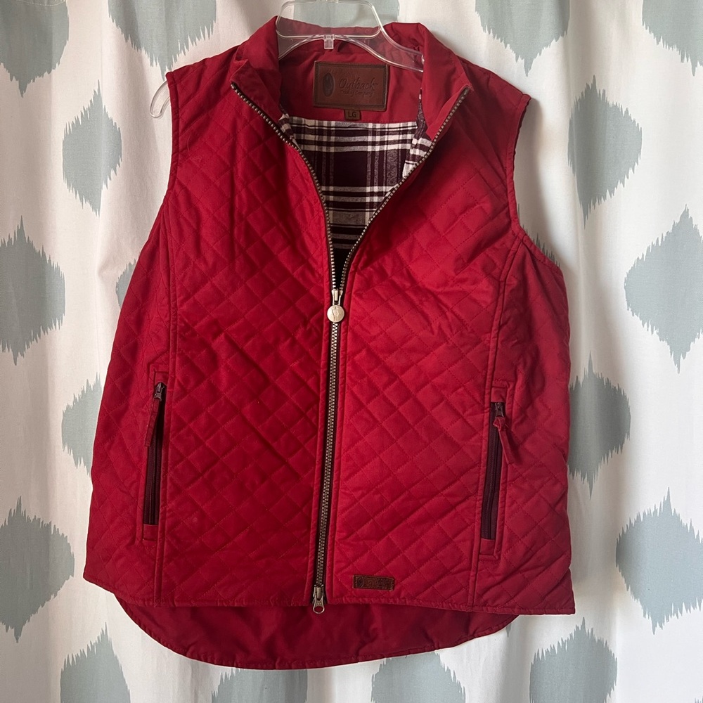 Maroon Quilted Red Vest with Plaid Lining - Women